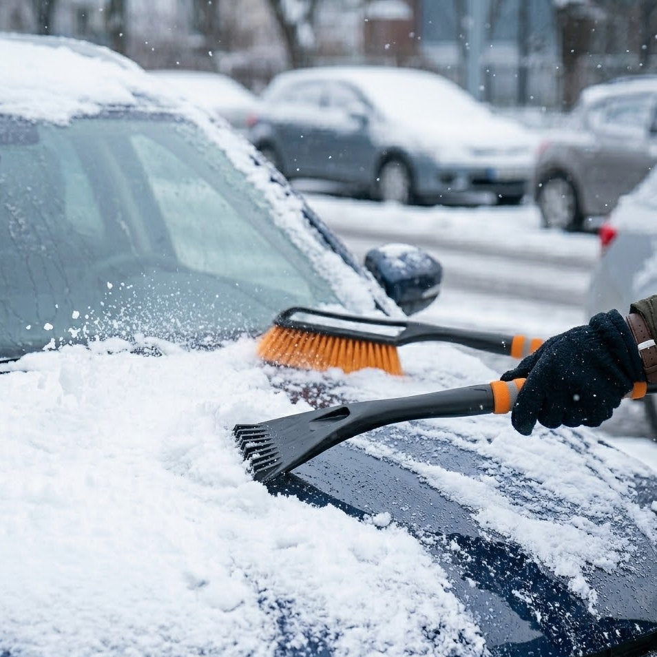 Miratero 2-in-1 Car Snow Brush and Ice Scraper - Heavy Duty Extendable Snow Mover with Non-Scratch Bristles & Ergonomic Foam Grip - Essential Winter Automotive Tool for Cars, SUVs & Trucks