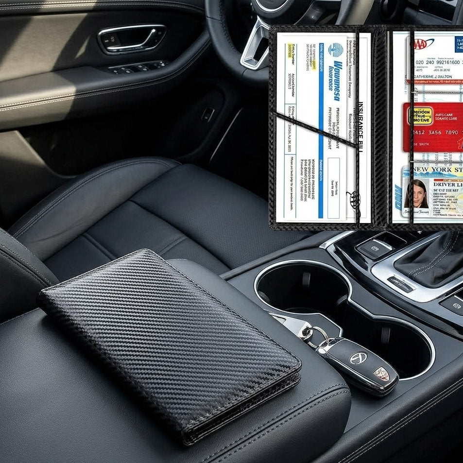 Miratero Executive Carbon Fiber Document Wallet: Luxury Glove Compartment Organizer for Essential Car Paperwork | Sleek, Compact & Durable Vehicle Insurance Holder Case