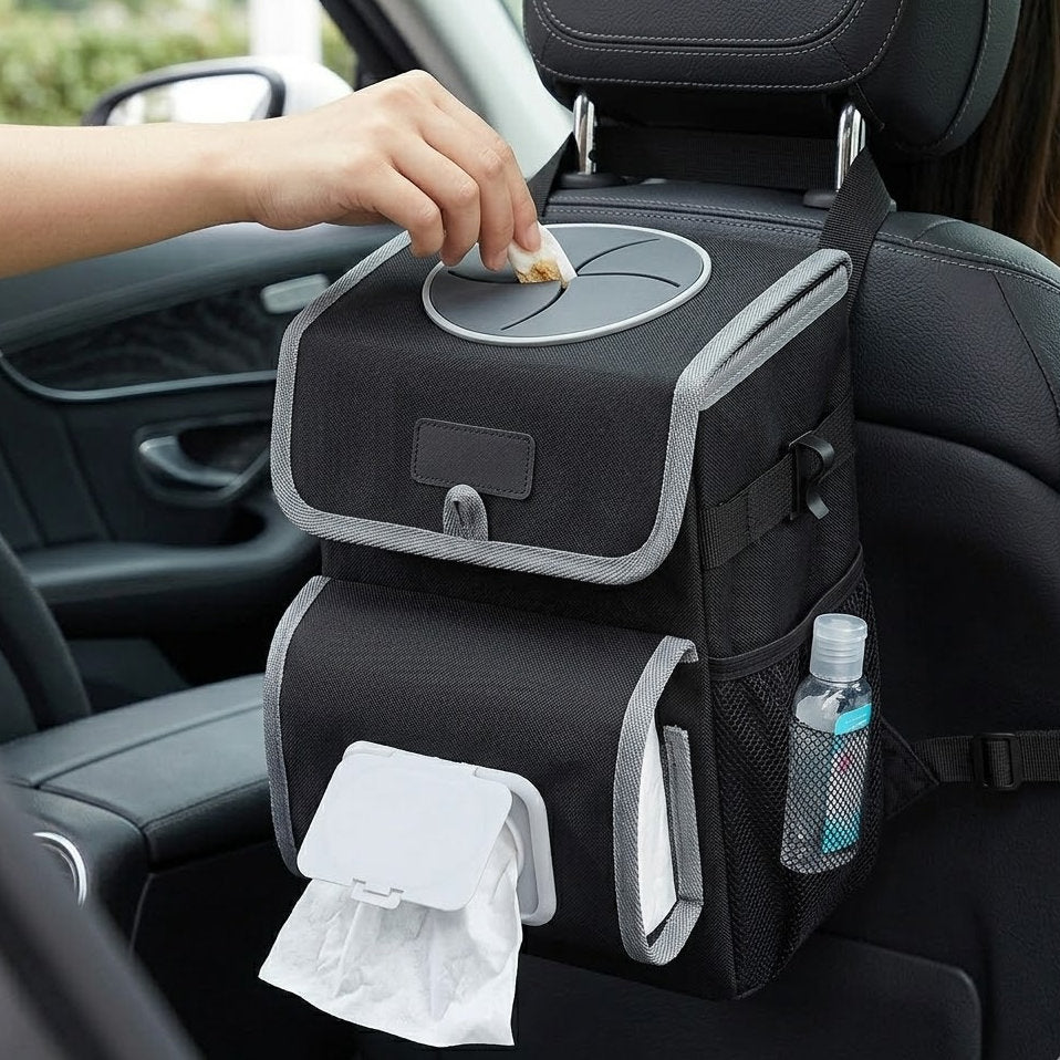 Miratero Elite Series: Premium Waterproof Car Trash Bin & Cabin Organizer | Sleek All-in-One Design with Integrated Tissue Dispenser - Durable, High-Capacity & Easy to Clean