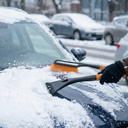 Miratero 2-in-1 Car Snow Brush and Ice Scraper - Heavy Duty Extendable Snow Mover with Non-Scratch Bristles & Ergonomic Foam Grip - Essential Winter Automotive Tool for Cars, SUVs & Trucks