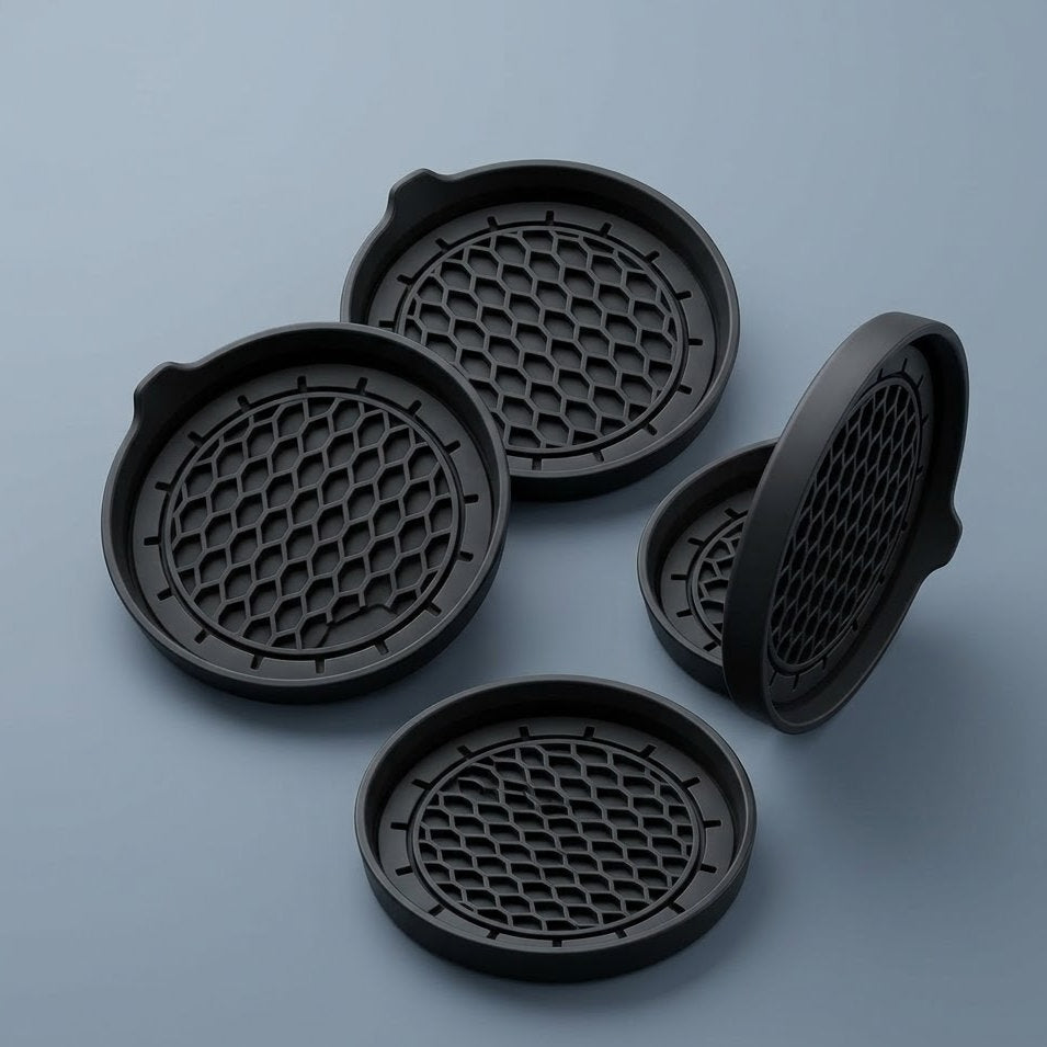 Miratero Premium Car Cup Holder Coasters - 4 Pack Universal Non-Slip Silicone Vehicle Coasters with Deep Honeycomb Grip - Heat Resistant & Easy to Clean Automotive Interior Accessories